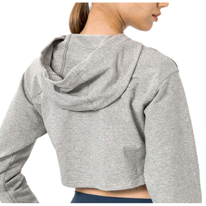 Sweat-shirt court à capuche gris pour femme, manches longues, couleur unie, tricoté, respirant, style décontracté d'hiver - Product Image 5