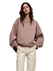 Sweat-shirt en molleton blanc surdimensionné pour femme, col rond, épaules tombantes, manches longues, polyester/coton, respirant, tricoté, couleur unie - Product Image 1