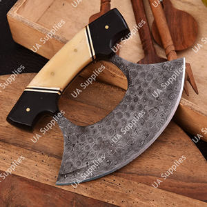 UA Supplies Hand Forged Damascus Steel OEM Customized Alaskan Ulu Chef Knife <b>Meat</b>/vegetable <b>Mincer</b> Bone Handle Ambidextrous - Product Image 4