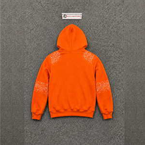 Sudadera con capucha y cremallera para hombre, naranja, con pedrería, estilo oversize, estampado de copos de nieve, corte regular, estilo casual, de poliéster tejido, para otoño. - Product Image 6