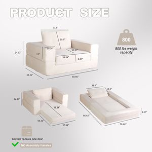 Sofá Cama Moderno de Compresión para Humanos y Mascotas, Tela de Pana, Sofá de Suelo con Almohada para Sala de Estar y Dormitorio, No Requiere Asientos Adicionales - Product Image 4
