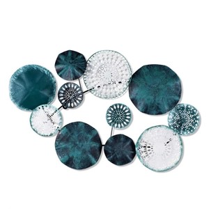 Escultura de Pared Metálica Moderna con Diseño Floral en Azul Turquesa y Dorado, Forma Irregular, Decoración para el Hogar, Arte para Sala de Estar - Product Image 2