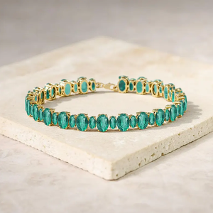 Turquoise Oval Cut Emerald <b>Charm</b> <b>Bracelet</b> 925 Sterling <b>Silver</b> Gold Plated Fine Jewelry <b>for</b> Women Party - Product Image 1