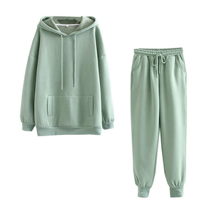 Conjunto Deportivo de Otoño Invierno para Mujer, Dos Piezas, Color Sólido, Sudadera con Capucha de Felpa, Ropa Casual, Sudadera con Capucha y Pantalones Largos - Product Image 3