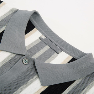 T-shirt tricoté d'été pour homme, décontracté, à rayures, col à revers, 100 % coton, anti-rides, haute qualité - Product Image 5