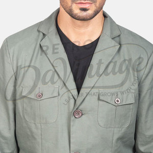 Veste safari en coton vert sauge pour homme, légère, premium, 4 poches, blazer décontracté, veste utilitaire boutonnée pour l'été - Product Image 1