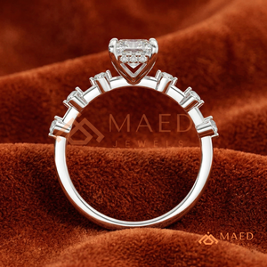 White Gold Polished Radiant <b>Solitaire</b> – Sleek Multi-Stone Station Detail Promise <b>Ring</b> - Product Image 1
