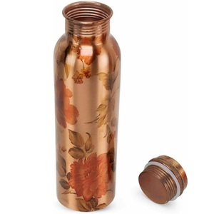 กระติกน้ำทองแดงคุณภาพส่งออก ลายดอกไม้ พกพาสะดวก พร้อมฝาปิด - Product Image 2