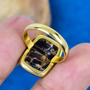 Natural Black <b>Shell</b> Copper <b>Cushion</b> Shape Gemstone Ring 18k Gold Micron Over 925 Sterling Silver - Product Image 4