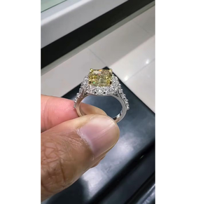 3CT Yellow Cushion Cut Lab Grown Diamond Halo <b>Ring</b> 14K White Gold Vintage Bridal Engagement Jewelry Gift for Women - Product Image 1