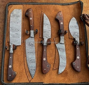Juego de Cuchillos de Cocina Estilo Japonés de 5 Piezas, con Mango de Madera, Acero de Damasco, Cuchillos Profesionales para Frutas, Gran Venta - Product Image 1