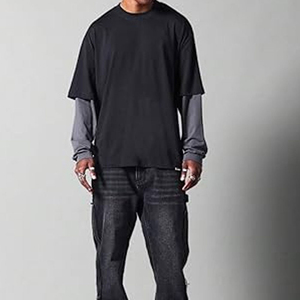 Camiseta de hombre de primera calidad, a la moda, con logo personalizado, de color sólido, de doble capa, para hombre, unisex. - Product Image 2