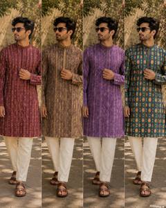 Mewaadi Sardar, Camisa Tradicional de Algodón Estampado Color Granate para Hombre, Corte Regular, Estilo Étnico Indio Pakistaní, Protección Solar - Product Image 3