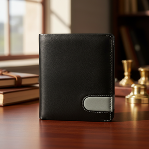 กระเป๋าสตางค์หนังแท้แบบพับสองตอนสำหรับผู้ชาย WRIZA |   ช่องใส่บัตร 11 ช่อง ช่องใส่เหรียญ ช่องใส่บัตรประชาชน |   บัตรเครดิต RFID สีดำเรียบหรูสำหรับงานแต่งงาน - Product Image 1