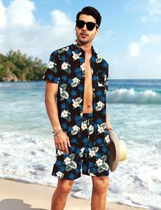 Ensemble de vacances pour homme : chemise à manches courtes à imprimé floral et short de plage assorti, tenue décontractée estivale colorée et légère, ensemble deux pièces pour homme - Product Image 6