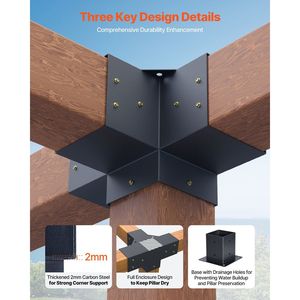 Kit Pergola 4x4 pollici Travi in legno 3.5x3.5 pollici 3 vie (4 pezzi) 4 vie (2 pezzi) staffe per Gazebo 6 basi per pergolati da esterno - Product Image 3