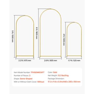 Set di 3 Supporti per Arco Nuziale Facili da Montare, in Metallo Stabile con Design a Barra Trasversale - Product Image 1