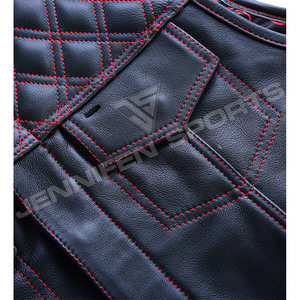 Gilet et veste sans manches en cuir pour homme, coupe diamant, best-seller, hiver, moto, poches avant, doublure intérieure en bandana - Product Image 2