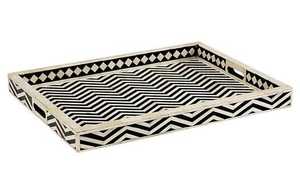 Luxury Classic Design Bone Inlay Resin and MDF Serving <b>Tray</b> with Polished Metal Handle for Wedding at Economical Price - Product Image 2