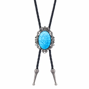 Turquoise Horizon Bolo Tie 1.8 Inch Stainless Steel Pendant with Adjustable Black Leather Rope for Men & Boys - Product Image 3