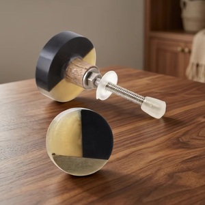 Modern Round Resin Cabinet <b>Knob</b> Wooden Core Brass Base for Kitchen Living Room Furniture Handles Eco-Friendly Easy Installation - Product Image 1