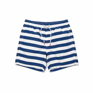 Premium Blue and White Thick Striped Swim <b>Trunks</b> - Quick-Dry Designer Beachwear - Product Image 1