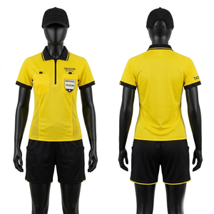 Premium 160 GSM Polyester Soccer Referee Jersey Yellow Black Breathable Mesh Panel Custom Logo - Product Image 1