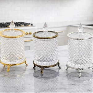 Set Of 3 Glass Containers For Gifting Guest Entertaining Stylish Storage <b>Jars</b> Enhances Table Setting With A Luxury Look - Product Image 1