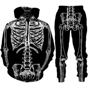Ensemble de survêtement 2 pièces pour homme, imprimé squelette 3D, sweat à capuche et pantalon de jogging, tenue décontractée gothique pour Halloween - Product Image 4