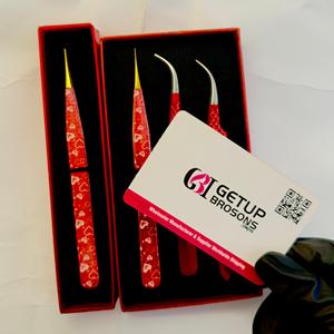 Best GETUP BROSONS IMPEX Anti-Static Precision 10mm Length <b>Red</b>/<b>Paper</b> Coated Stainless Steel Curve/Straight Eyelash Tweezer Fiber - Product Image 3
