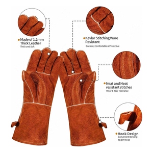 Gants de soudeur en cuir de vachette pleine fleur lisse, résistants à la chaleur et aux étincelles, avec manchette de sécurité, pour la lutte contre les incendies, durables - Product Image 5