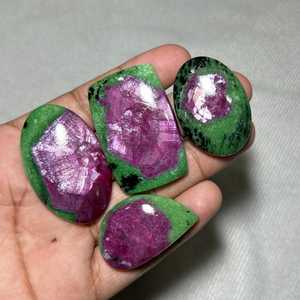 Piedra Preciosa Natural de Rubí Zoisita, Cabujón, Piedra Suelta para Joyería, Corte Cojín, Efecto de Color Verde y Rosa - Product Image 6