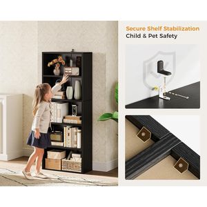 Estantería Abierta Negra de 5 Niveles y Librería con Estantes de Almacenamiento para Sala de Estar - Product Image 4