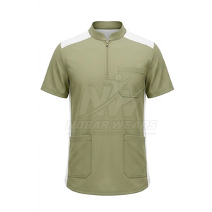 Medical Staff <b>Scrub</b> <b>Top</b> With Half Zip Front Stand Collar Short Sleeves And Professional Design For Everyday Work - Product Image 2
