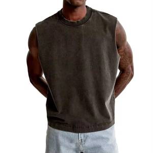 Plain Cotton Oversized Breathable Eco-Friendly Heavyweight Crewneck Loose Fit <b>Cropped</b> Boxy Acid Wash Tank <b>Top</b> <b>for</b> <b>Men</b> - Product Image 1