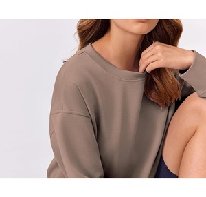 Sudadera de Algodón para Mujer, de Manga Larga, Cuello Redondo, Hombros Caídos, Color Sólido, Cómoda y Casual, de Lujo, Precio al por Mayor, de Bangladesh - Product Image 4