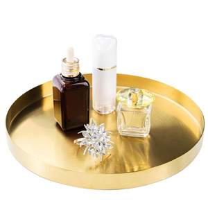 Plateau de service rond en laiton brossé doré de luxe, plateau décoratif en métal pour la maison, l'hôtel, le restaurant, la table, la cuisine, le service alimentaire - Product Image 2