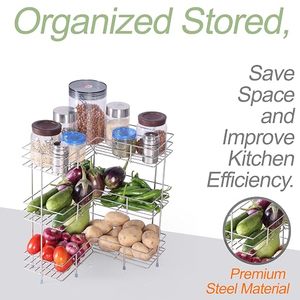 Estante de almacenamiento metálico de tres niveles para organización de alimentos en la cocina, apilable, diseño moderno, tipo vertical. - Product Image 4