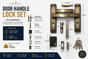 KELLTON Modern Antique Brass Zinc Alloy Mortise Door Handle <b>Lock</b> Set Heavy Duty Two-Tone Wooden Door <b>Locks</b> Rust Resistant - Product Image 5