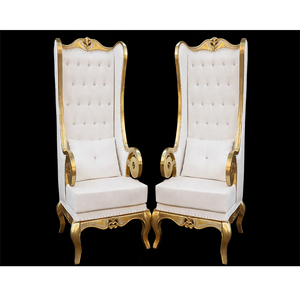 Chaises de mariage Big Boss en métal, laiton, nouveau design, ensemble de chaises du roi à dossier haut doré, chaises dorées traditionnelles, sièges blancs en gros - Product Image 1