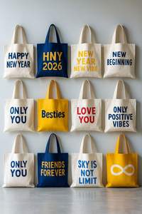 Bolsas de tela de algodón personalizadas para compras, eventos y souvenirs, con estampado de la bandera Union Jack del Reino Unido, asa azul, promocionales - Product Image 3