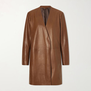 Cappotto <span class=keywords><strong>Trench</strong></span> Midi <span class=keywords><strong>in</strong></span> Vera <span class=keywords><strong>Pelle</strong></span> <span class=keywords><strong>Marrone</strong></span> Elegante e Traspirante, Scollo a V, Manica Lunga, Apertura Frontale, per l'Autunno, Cappotti <span class=keywords><strong>in</strong></span> <span class=keywords><strong>Pelle</strong></span> da Donna - Product Image 1