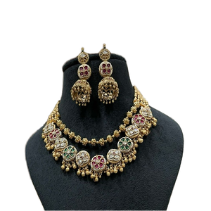 Conjunto de collar doble chapado en oro de la mejor calidad de diseñador con pendientes Colección de ropa de boda y función para mujer - Product Image 1