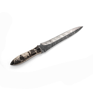 Cuchillo de Caza de Hoja Fija de Acero de Damasco OEM Personalizado, Diseño Vikingo, Punta de Lanza con Grabado Láser, 20cm, Mango de Hueso de Camello MB-LSC-2601 - Product Image 3