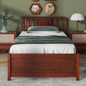 Cama de Plataforma de Madera con Cabecera y Soporte de Láminas de Madera, Muebles de Dormitorio Elegantes y Naturales - Product Image 4