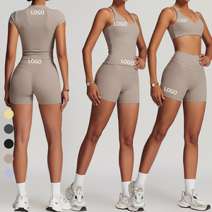 Ensemble de yoga uni pour femme, legging taille haute et crop top dos nageur col en V, sans couture, en Spandex et Polyester, vêtements de sport anti-transpiration - Product Image 5