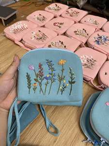 Hand Embroidered Linen Bag With Embroidery Different Colors Linen <b>Backpack</b> 100% Soft Washed Linen OEM Made in Vietnam - Product Image 1