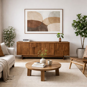 Meuble TV contemporain de luxe en teck massif sur mesure, console de rangement écologique pour salon, fournisseur de meubles pour la maison aux États-Unis - Product Image 1