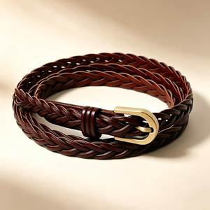 High-End Casual Braided <b>Cow</b> Hide Belt with Alloy Square Buckle 35mm Width Durable From Divine International India - Product Image 4