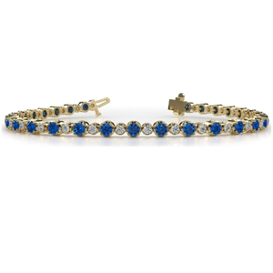 Pulsera de tenis con diamantes cultivados en laboratorio de 5 quilates, azul y blanco, talla redonda, engaste de bisel, 7 pulgadas, oro de 14K, moderna, regalo para fiestas y aniversarios - Product Image 1